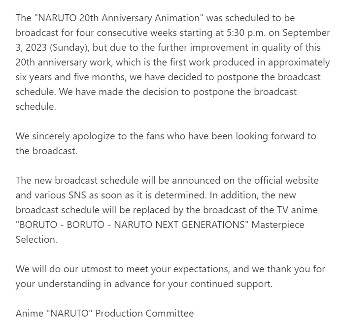 naruto 20th anniversary ep delay